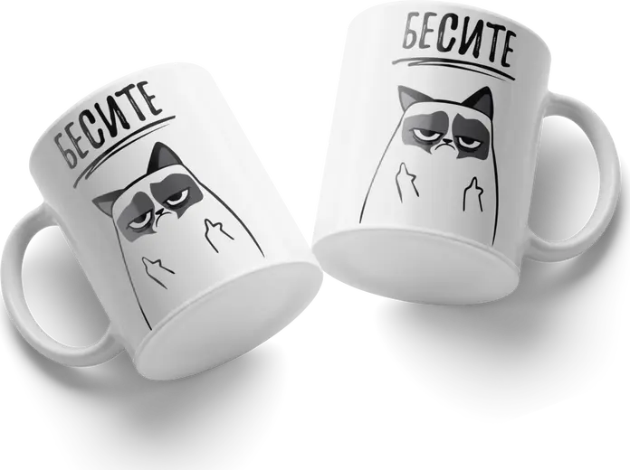 Grumpy Cat Ceramic Mug with BESITE Text Illustration, White Coffee Cup for Home and Office