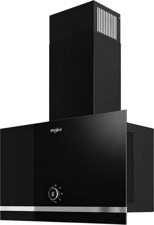 Whirlpool WHVA 62F LM K Angled Chimney Hood, Wall-mounted, 59.8 cm, Black, 485 m3/h Extraction, 3 Speed Levels, LED Lighting, Metal and Glass