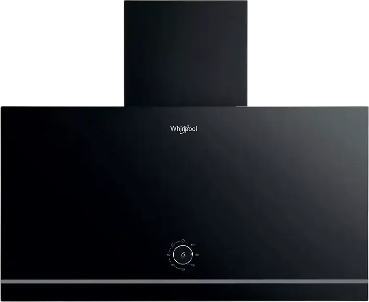 Whirlpool WHVA 62F LM K Angled Chimney Hood, Wall-mounted, 59.8 cm, Black, 485 m3/h Extraction, 3 Speed Levels, LED Lighting, Metal and Glass