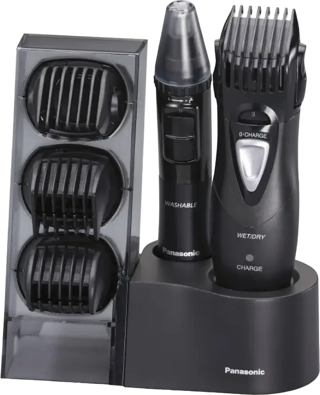 Set de 2 piese Panasonic ER-GY10, Trimmer pentru Barba si Nas/Urechi cu ER-GN30, Lame din Otel Inoxidabil, 26 Setari Lungime (0.5-25mm), Negru