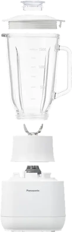 Blender stationar Panasonic MX-MG5451WTQ, 800W, Borcan Sticla 2L, Lame Otel Inoxidabil, Functie Tocator si Cruntare Ghea, Alb, Set de 4 piese