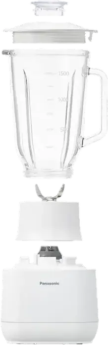 Blender stationar Panasonic MX-MG5451WTQ, 800W, Borcan Sticla 2L, Lame Otel Inoxidabil, Functie Tocator si Cruntare Ghea, Alb, Set de 4 piese