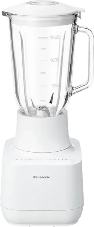 Blender stationar Panasonic MX-MG5451WTQ, 800W, Borcan Sticla 2L, Lame Otel Inoxidabil, Functie Tocator si Cruntare Ghea, Alb, Set de 4 piese