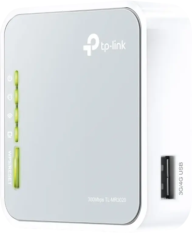 Router Wireless N Portabil TP-Link TL-MR3020, 300 Mbps, 2.4 GHz, Suport Modem USB 3G/4G, Mod WISP, Router de Calatorie, Alb