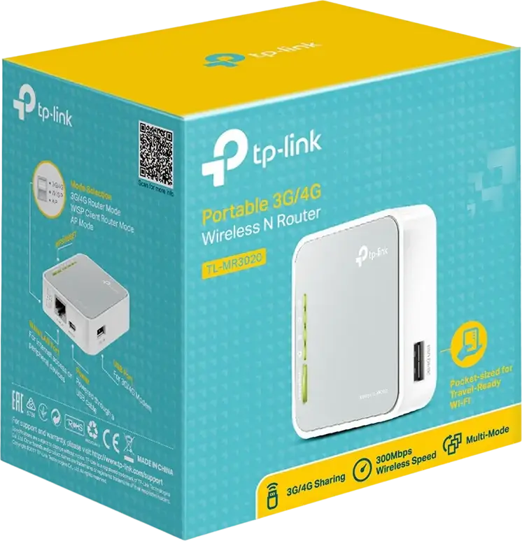 Router Wireless N Portabil TP-Link TL-MR3020, 300 Mbps, 2.4 GHz, Suport Modem USB 3G/4G, Mod WISP, Router de Calatorie, Alb
