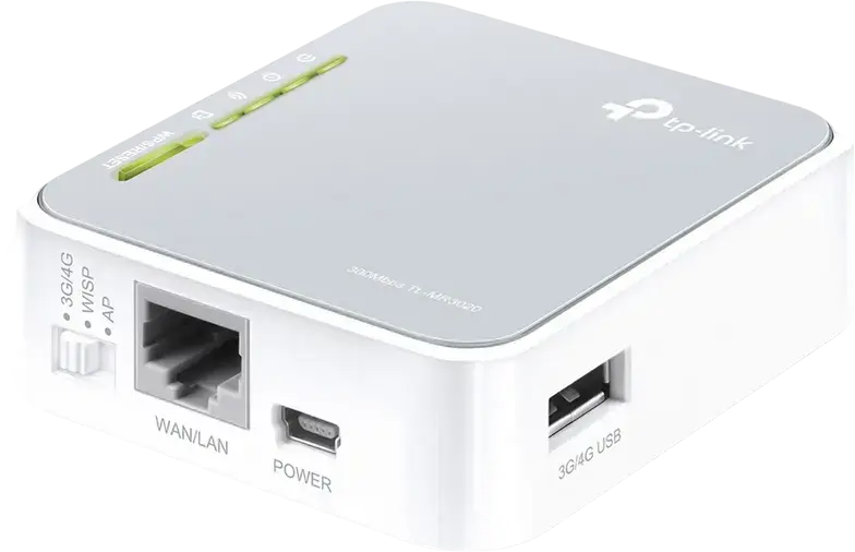 Router Wireless N Portabil TP-Link TL-MR3020, 300 Mbps, 2.4 GHz, Suport Modem USB 3G/4G, Mod WISP, Router de Calatorie, Alb
