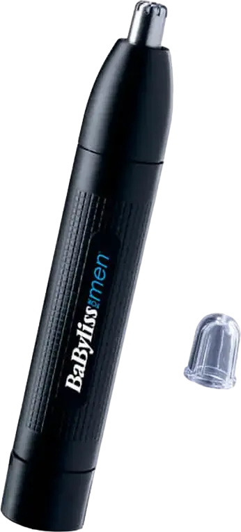 Trimmer BaByliss E650E pentru nas și urechi pentru bărbați, sistem de tăiere rotativ din oțel inoxidabil, funcționare cu baterie, negru