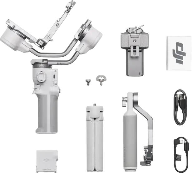 Stabilizator Gimbal DJI RS 4 Mini, Gri, Aluminiu si ABS, Payload 0.4-2 kg, Baterie 13h, Blocare Automata a Axelor, Filmare Verticala, Bluetooth 5.1