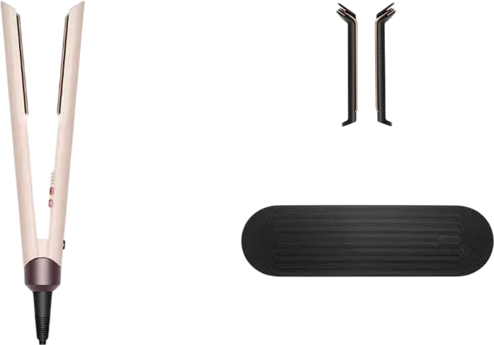 Dyson Corrale CoolShine HT02 Hair Straightener, Ceramic Pink, 210°C Max Temp, 4 Heat Settings, Flexing Plates, Cooling Attachments, Heat-Resistant Mat