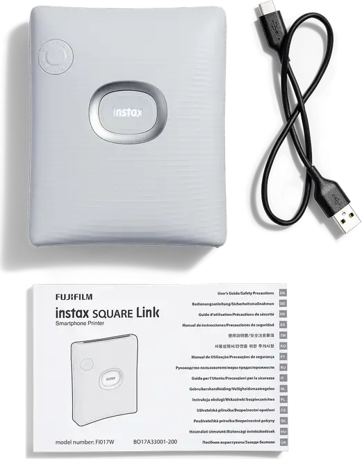 Fujifilm Instax Square Link Smartphone Printer, Ash White, Bluetooth 4.2, 62x62mm Instant Film, AR Print, iOS/Android Compatible