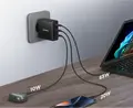 Lenovo 100W GaN Multi-port USB-C Charger, 3x USB Type-C Ports (100W+100W+22.5W), EU Plug, Black, includes USB-C Cable