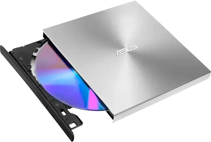 ASUS ZenDrive U9M (SDRW-08U9M-U) External Slim DVD-RW Drive, USB Type-C and Type-A, M-DISC Support, Silver, Ultraslim 13.9mm