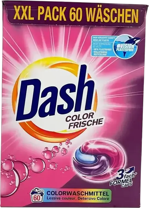 Capsule Dash Color Detergent pentru Rufe Colorate, Formula 3-in-1, Mentinerea Stralucirii, Pack XXL, Set de 60 capsule, AM01872