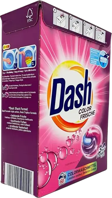 Capsule Dash Color Detergent pentru Rufe Colorate, Formula 3-in-1, Mentinerea Stralucirii, Pack XXL, Set de 60 capsule, AM01872