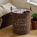 Cos de depozitare textil pentru rufe 40x50 cm cilindric cu doua manere laterale si simboluri de spalare