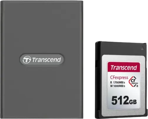 Transcend TS-RDE2 CFexpress Type B Card Reader, USB 3.2 Gen 2x2 20Gbps, USB Type-C and Type-A Connectors, Grey, Heat-Resistant Silicone Cover