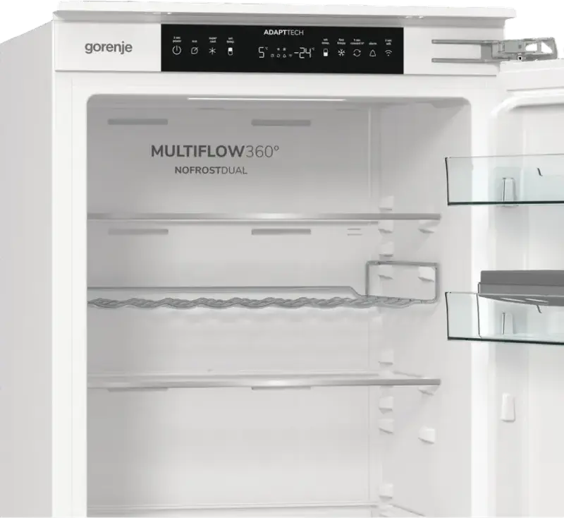 Встраиваемый холодильник Gorenje NRKI517E62WF, NoFrost, Smart Inverter, ConnectLife, FreshZone, CrispZone, 252 л, белый, высота 177.2 см