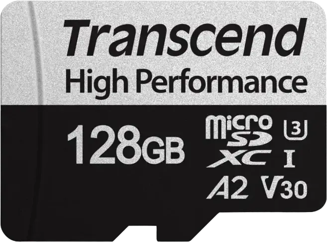 Карта памяти Transcend TS128GUSD340S 128GB microSDXC UHS-I U3 V30 A2 Class 10, чтение 160МБ/с, запись 125МБ/с, 3D NAND, с адаптером SD, набор из 2 предметов