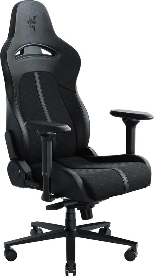 Razer Enki Gaming Chair, Black, Dual-Textured Synthetic Leather, 152 Degree Recline, Built-in Lumbar Support, Max Weight 136 kg, with Head Cushion