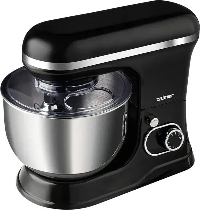 Zelmer ZKR1355 Planetary Stand Mixer, 1200W, 5L Stainless Steel Bowl, 6 Speed Levels with Pulse Mode, Black, Set of 4 Accessories