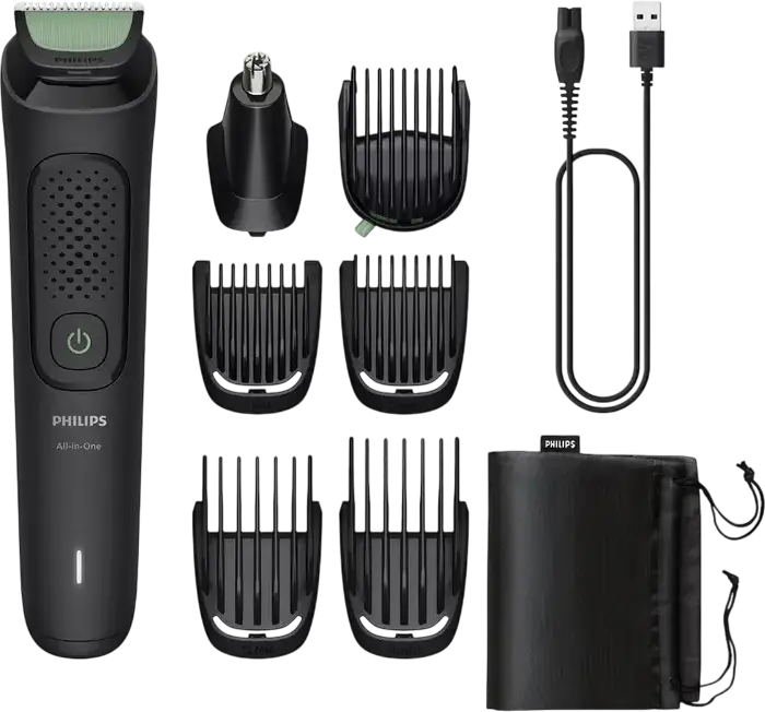 Philips MG3930/15 All-in-One Trimmer 3000 Series for Men, Stainless Steel Self-Sharpening Blades, 0.5-16mm Length, USB Charging, Set of 7 Attachments
