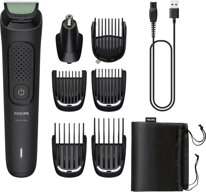 Philips MG3930/15 All-in-One Trimmer 3000 Series for Men, Stainless Steel Self-Sharpening Blades, 0.5-16mm Length, USB Charging, Set of 7 Attachments