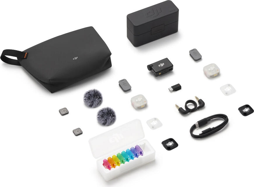Комплект из 3 предметов беспроводной петличный микрофон DJI Mic Mini 2S (2 TX, 1 RX) с зарядным кейсом, 32-битная запись float, AI-шумоподавление, черный