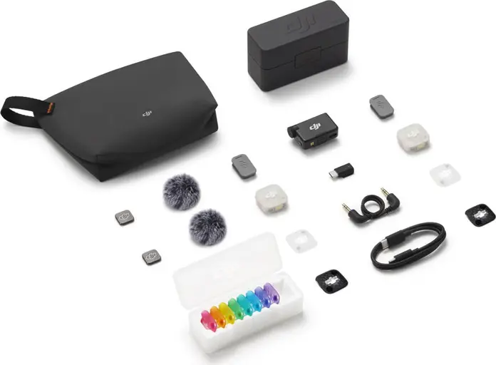 Комплект из 3 предметов беспроводной петличный микрофон DJI Mic Mini 2S (2 TX, 1 RX) с зарядным кейсом, 32-битная запись float, AI-шумоподавление, черный