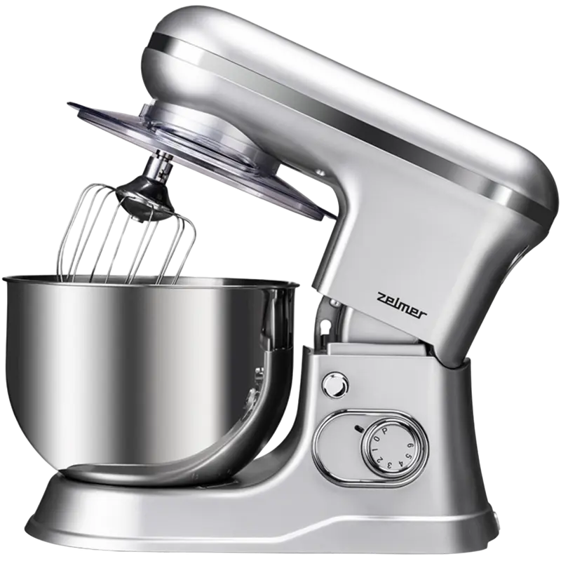 Планетарный миксер Zelmer ZKR1360, 1200 Вт, чаша из нержавеющей стали 6 л, 10 скоростей, серебристый, Smart Mix Technology, набор из 3 насадок