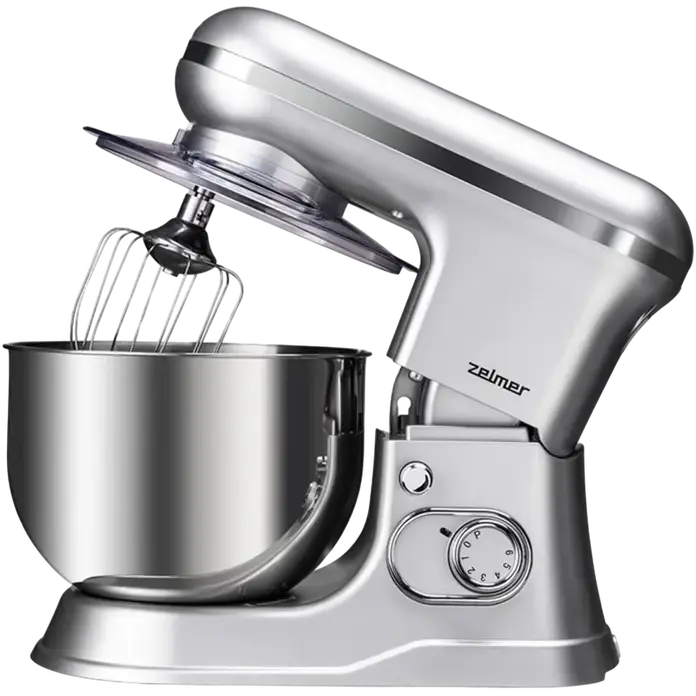Планетарный миксер Zelmer ZKR1360, 1200 Вт, чаша из нержавеющей стали 6 л, 10 скоростей, серебристый, Smart Mix Technology, набор из 3 насадок