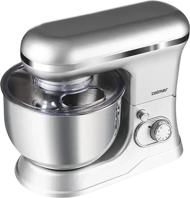 Планетарный миксер Zelmer ZKR1360, 1200 Вт, чаша из нержавеющей стали 6 л, 10 скоростей, серебристый, Smart Mix Technology, набор из 3 насадок