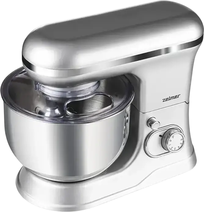 Планетарный миксер Zelmer ZKR1360, 1200 Вт, чаша из нержавеющей стали 6 л, 10 скоростей, серебристый, Smart Mix Technology, набор из 3 насадок