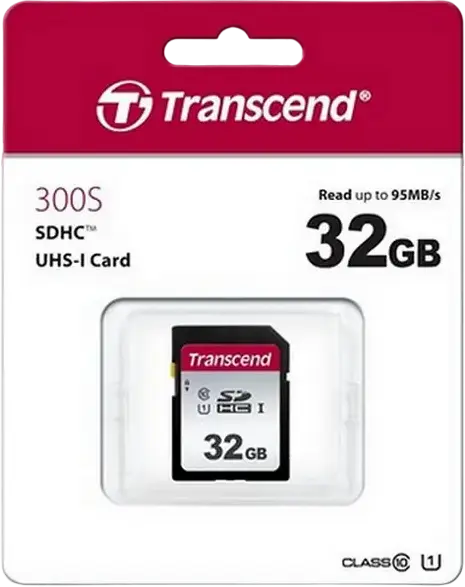 Transcend 300S TS32GSDC300S 32GB SDHC Memory Card, UHS-I U1 Class 10, Read Speed 95 MB/s, Write Speed 45 MB/s, includes Plastic Storage Case