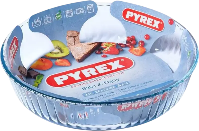 Set de 5 piese Pyrex 818B000 Bake & Enjoy Tava de copt din sticla borosilicate, 2.1L, rezistenta la calume si zgarieturi, safe pentru cuptor si congelator