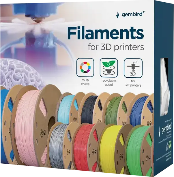 Gembird 3DP-ABS1.75-01-S 3D Printer Filament ABS, 1.75 mm Diameter, Silver, 1 kg, 225-245°C Printing Temperature, Recyclable Cardboard Spool
