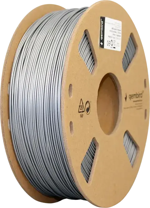 Gembird 3DP-ABS1.75-01-S 3D Printer Filament ABS, 1.75 mm Diameter, Silver, 1 kg, 225-245°C Printing Temperature, Recyclable Cardboard Spool