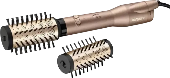 BaByliss AS953SE Big Hair Duo Rotating Hot Air Styler Blow-Dry Brush, 650W, Ceramic Coating, Ionic Technology, Set of 2 Brush Attachments, Gold/Grey