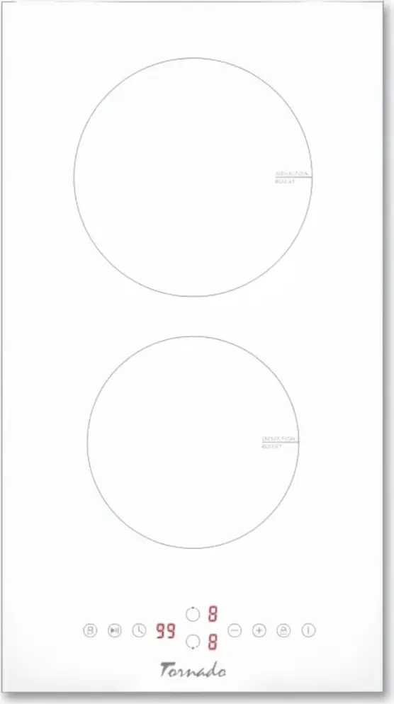 Tornado GTR300NLP Built-in Induction Cooktop, 30 cm, 2 Cooking Zones, 3700W, Touch Control, Boost Function, Timer, White Glass-Ceramic