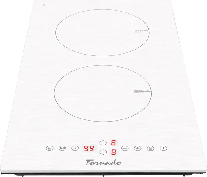 Tornado GTR300NLP Built-in Induction Cooktop, 30 cm, 2 Cooking Zones, 3700W, Touch Control, Boost Function, Timer, White Glass-Ceramic