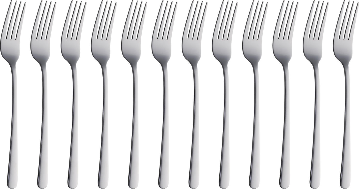 Pulsiva Nizza Table Fork Set of 12, 18/0 Chrome-Stainless Steel, Mirror Polished, Rustproof, 20.5 cm, Dishwasher Safe