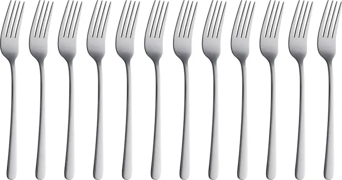 Pulsiva Nizza Table Fork Set of 12, 18/0 Chrome-Stainless Steel, Mirror Polished, Rustproof, 20.5 cm, Dishwasher Safe