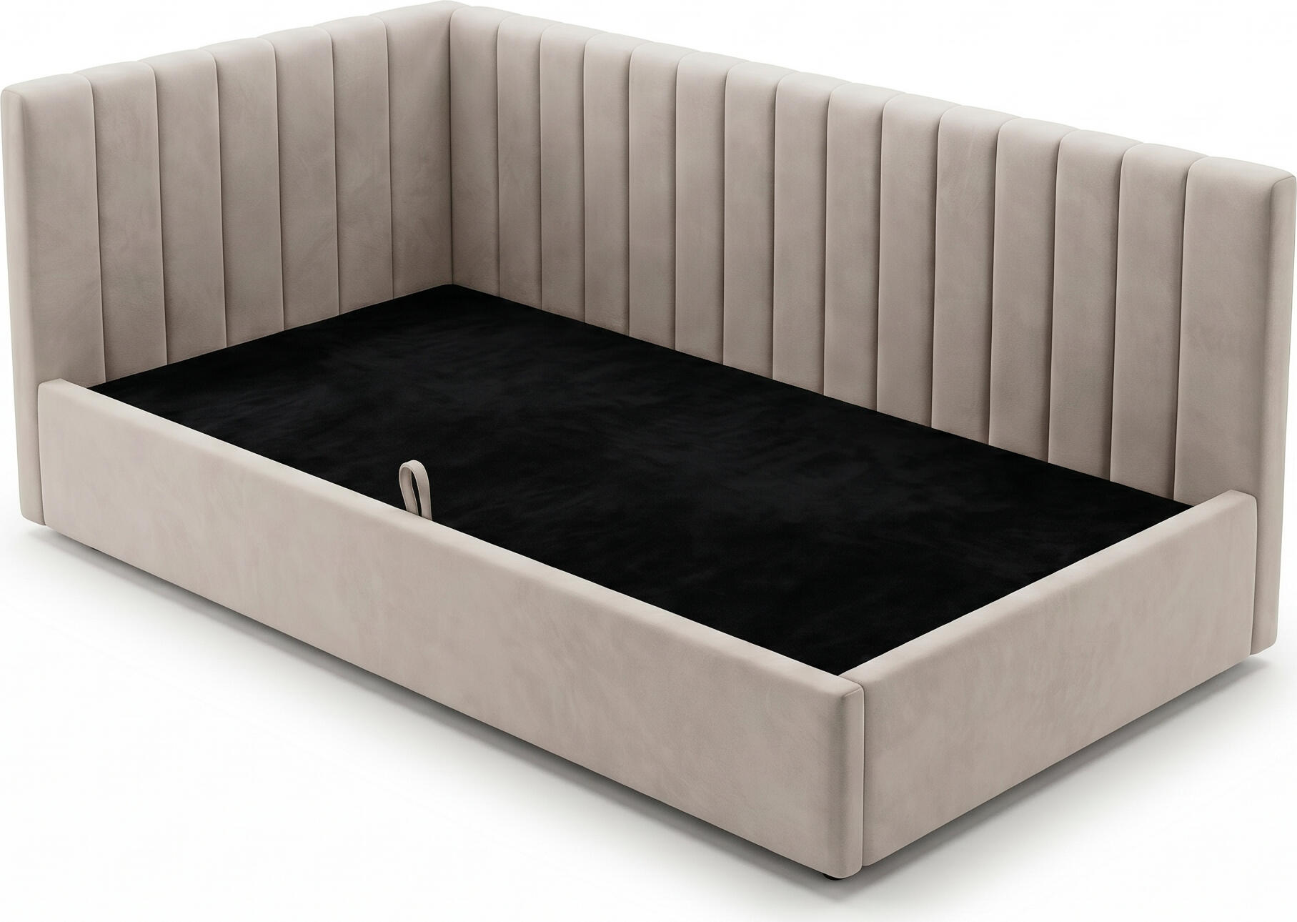 Interdepo OLVIA 90 Bed with Lifting Mechanism and Storage Box, Metal Frame, Fabric Upholstery, 90x200 cm, Beige