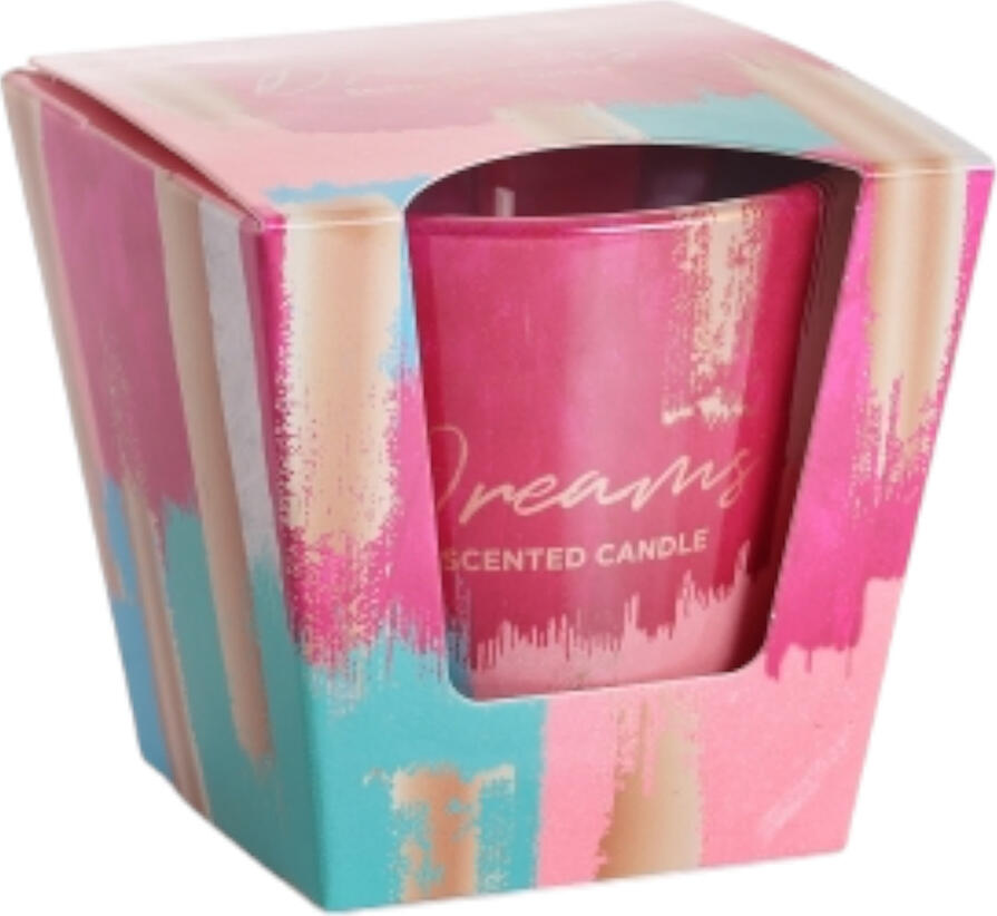 Dreams&Calmness Scented Candle in Pink Glass, Natural Wax and Essential Oils, 115g, Up to 25 Hours Burn Time, BAR6716