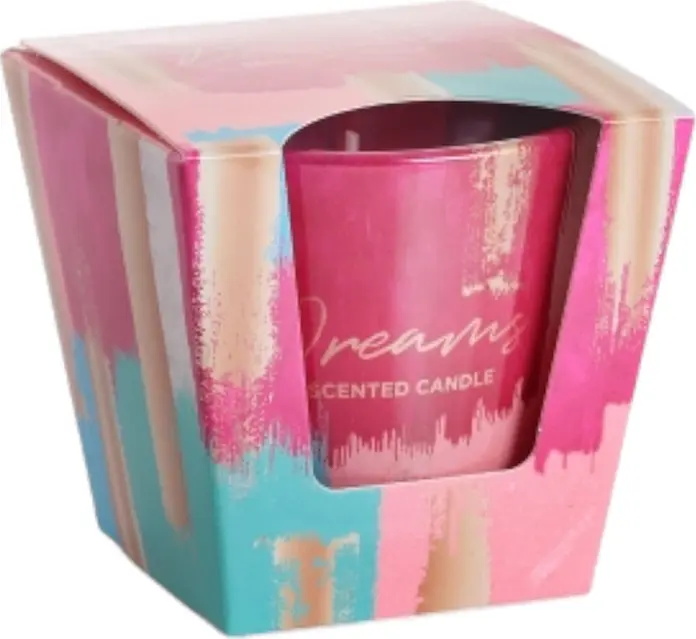 Dreams&Calmness Scented Candle in Pink Glass, Natural Wax and Essential Oils, 115g, Up to 25 Hours Burn Time, BAR6716