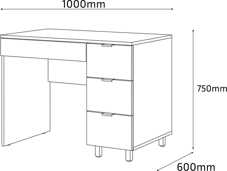 Fabrik Home ARM Desk, White Ash Laminated Particle Board, 1000x600x750mm, 4 Drawers with Ball-Bearing Guides, Ergonomic Design