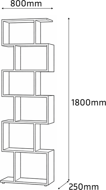 Fabrik Home WALLY Open Asymmetric Shelving Unit, Laminated Chipboard, White Ash, 800x1800x250 mm, Room Divider for Books and Decor