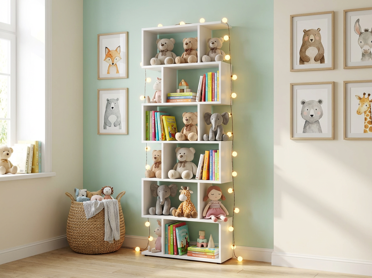 Fabrik Home WALLY Open Asymmetric Shelving Unit, Laminated Chipboard, White Ash, 800x1800x250 mm, Room Divider for Books and Decor