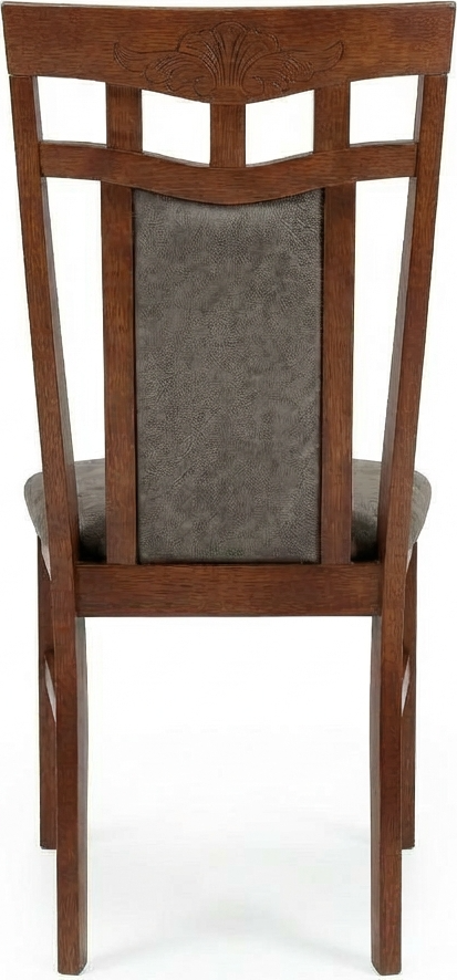 Elegance Dining Chair, Solid Wood, Walnut Finish, Brown Soft Textile Upholstery, Carved Frame, 450x910x470 mm