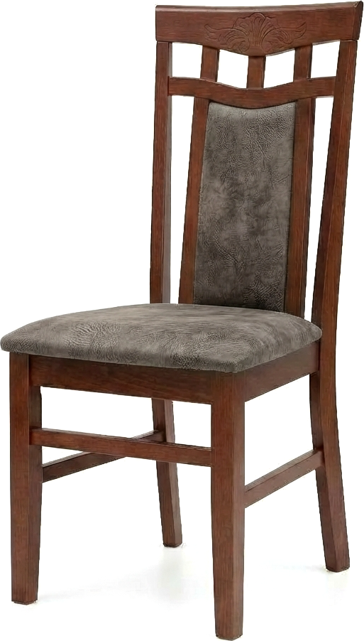 Elegance Dining Chair, Solid Wood, Walnut Finish, Brown Soft Textile Upholstery, Carved Frame, 450x910x470 mm