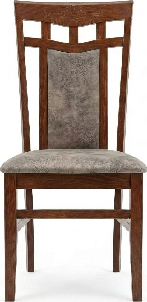 Elegance Dining Chair, Solid Wood, Walnut Finish, Brown Soft Textile Upholstery, Carved Frame, 450x910x470 mm